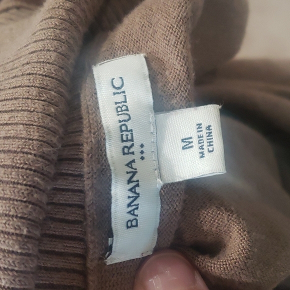 Banana Republic m light brown short sleeve sweater cowlneck ribbed hems - Picture 7 of 8